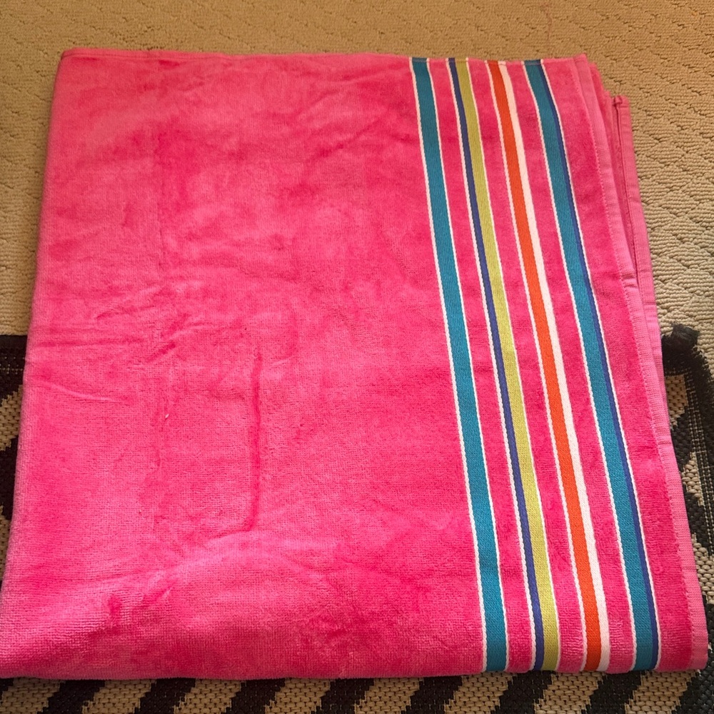 Vibrant Pink Beach Towel with Stripes